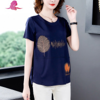 艳如飞妈妈丅血打底衫加大码女装夏装中年百搭休闲上衣宽松棉短袖t恤大码女装