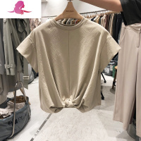 艳如飞短袖t恤女夏季2020新款韩版潮小众设计感交叉扭结飞飞袖宽松上衣T恤