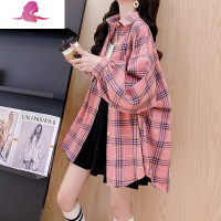 艳如飞减10]春秋格子衬衫女外套韩版小众设计感衬衣宽松中长款上衣长袖衬衫