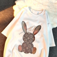 艳如飞春夏欧货重工烫钻短袖t恤女棉潮牌中长款宽松大码情侣半袖薄款T恤