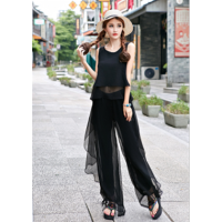 艳如飞裙裤套装两件套女高腰飘逸春夏雪纺薄款宽松显瘦民族风休闲阔腿裤套装