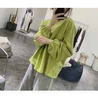 艳如飞灯笼袖t恤女式春新款宽松显瘦简约圆领学生减龄套头长袖棉质上衣T恤