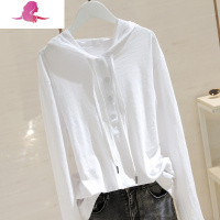 艳如飞休闲连帽白色长袖t恤女2020秋新款运动竹节棉卫衣宽松显瘦上衣176T恤