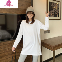 艳如飞春季新款内搭色t恤女宽松显瘦chic中长大码棉宽松百搭打底衫T恤