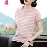 艳如飞妈妈春装长袖t恤女棉条纹内搭上衣早春新款大码打底衫遮肚显瘦T恤