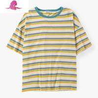 艳如飞尔给圆领彩虹条纹夏季t恤女短袖设计感小众2020年新款上衣气质T恤