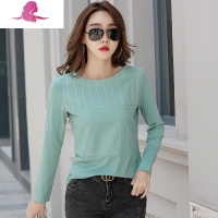 艳如飞新款韩版宽松显瘦长袖绣花蕾丝打底衫圆领大码棉t恤衫上衣女装大码女装