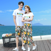 艳如飞qlz沙滩情侣装夏季海边度假穿搭T恤套装女阔腿裤泰国旅游拍照衣服T恤