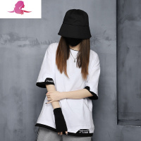 艳如飞多福猫原创潮牌酷酷风格女装帅气嘻哈显瘦黑白T恤短袖女中性衣服T恤