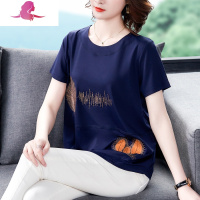 艳如飞妈妈丅血打底衫加肥加大码女装夏天外穿中年上衣宽松棉短袖t恤T恤