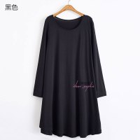 艳如飞莫代尔长袖T恤女打底裙睡裙中长款宽松大码家居服秋衣孕妇薄胖mmT恤