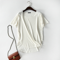 艳如飞短袖t恤女宽松夏季大码女半袖显瘦莫代尔体恤前短后长T恤女半截袖T恤