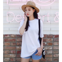 艳如飞短袖黑色t恤女宽松韩版潮棉时尚百搭开叉大码中长款上衣女夏天T恤