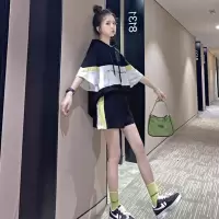 艳如飞网红时尚洋气运动套装女夏短袖短裤学生韩版宽松休闲两件套跑步服休闲运动套装