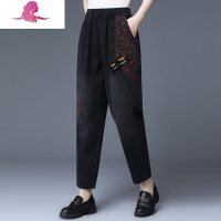 艳如飞200斤中老年女士牛仔裤40-50岁大码休闲裤洋气显瘦胖妈妈秋装裤子妈妈装