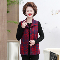艳如飞春秋薄款格子外穿马甲中老年女装时尚洋气妈妈装短款老人马夹背心妈妈装