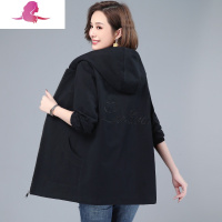 艳如飞中年妈妈春秋加肥加大码外套上衣连帽中老年女装春秋时尚风衣夹克妈妈装