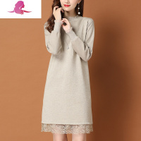 艳如飞半高领针织连衣裙秋冬配大衣的毛衣裙中长款洋气内搭妈妈打底衫女妈妈装