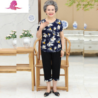 艳如飞中老年人女夏装奶奶装薄短袖套装60-70岁妈妈上衣T恤太太老人衣服套装
