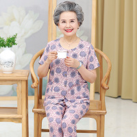 艳如飞奶奶夏装套装中老年人女装夏季短袖棉绸睡衣妈妈夏天老人太太衣服套装