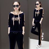 艳如飞金丝绒套装女大码加绒加厚女士时尚新款休闲运动两件套保暖卫衣服套装