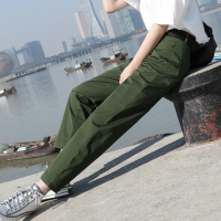 艳如飞军绿色裤子女宽松哈伦春秋款工装裤女显瘦高腰小个子直筒休闲女裤套装