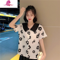 艳如飞时尚气质小清新夏季新款套装女娃娃领短袖衬衫高腰百褶裙两件套潮套装