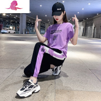 艳如飞夏季休闲短袖套装女2020年新款跳舞衣服韩版大码宽松广场舞运动服套装