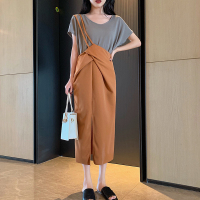 艳如飞大码女装新款显瘦遮肚半身裙套装夏季胖妹妹减龄很仙的上衣两件套套装