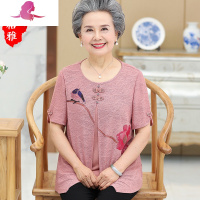 艳如飞奶奶夏装短袖两件套装太太棉绸上衣老人衣服老年人妈妈加肥加大码套装
