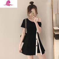 艳如飞夏天小个子套装法式桔梗气质一字肩连衣裙女范轻熟风裙子两件套套装