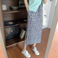 艳如飞半身裙套装夏季洋气高腰碎花中长款裙子气质显瘦短袖针织女两件套套装