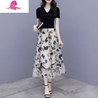 艳如飞雪纺碎花连衣裙子仙女2020年夏天新款小个子长裙气质收腰显瘦套装套装