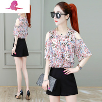 艳如飞时尚短裤套装女士2020夏装新款显瘦气质女范洋气雪纺衫两件套潮套装