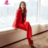 艳如飞大红色西装套装女韩版时尚气质女范职业正装OL西服显瘦两件套潮套装