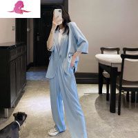 艳如飞炸街薄款西服套装女韩版时尚通勤职业垂感西装外套阔腿裤两件套潮套装