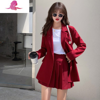 艳如飞春秋款炸街小西装外套时尚套装女休闲洋气西服百褶裙英伦风两件套套装
