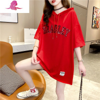 艳如飞亮片短袖t恤加肥加大码女装春夏韩版胖mm宽松连帽卫衣超大上衣潮T大码女装