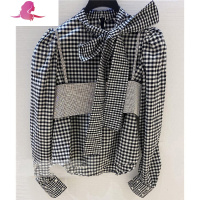 艳如飞米品格气质格子蝴蝶结设计感衬衫女秋冬季洋气烫钻小众吊带两件套套装