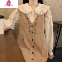 艳如飞中长款灯芯绒背带连衣裙温柔系穿搭秋冬季套装炸街日系裙子女学生套装