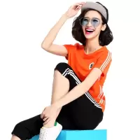 艳如飞夏季幼儿园教师园服装老师工作服幼师服短袖七分裤休闲运动套装女休闲运动套装