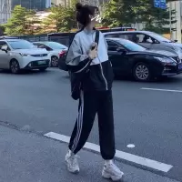 艳如飞春秋季时尚洋气显瘦运动套装女宽松韩版学生卫衣休闲两件套跑步服休闲运动套装