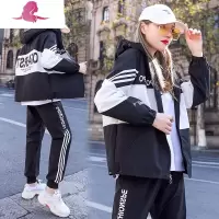 艳如飞韩版宽松学生炸街运动套装女春秋时尚大码潮连帽休闲两件套跑步服休闲运动套装