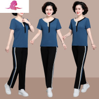 艳如飞妈妈夏装短袖T恤中老年运动套装中年洋气时尚休闲两件套女薄衣服休闲运动套装