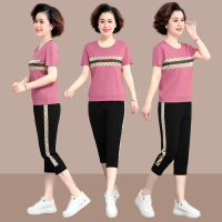 艳如飞短袖妈妈装运动套装中年女装夏装中老年休闲两件套女母亲节衣服F9休闲运动套装