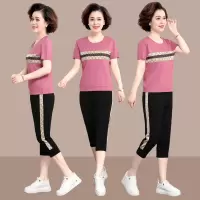 艳如飞短袖妈妈装运动套装中年女装夏装中老年休闲两件套女母亲节衣服F9休闲运动套装