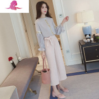 艳如飞初春淑女气质穿搭套装衬衫阔腿裤两件套职场女装轻熟风小个子春装套装