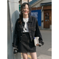 艳如飞觅定牛仔外套短裙女春夏套装裙韩国春季上衣短款半身裙高腰两件套套装