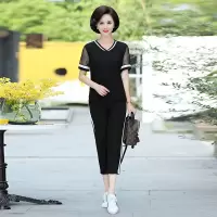 艳如飞中年妈妈夏装休闲运动套装中老年人女装夏季两件套短袖T恤上衣服休闲运动套装
