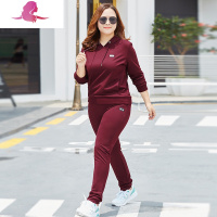 艳如飞大码女装运动套装 胖妹妹新款春秋加肥加大休闲宽松显瘦两件套潮休闲运动套装